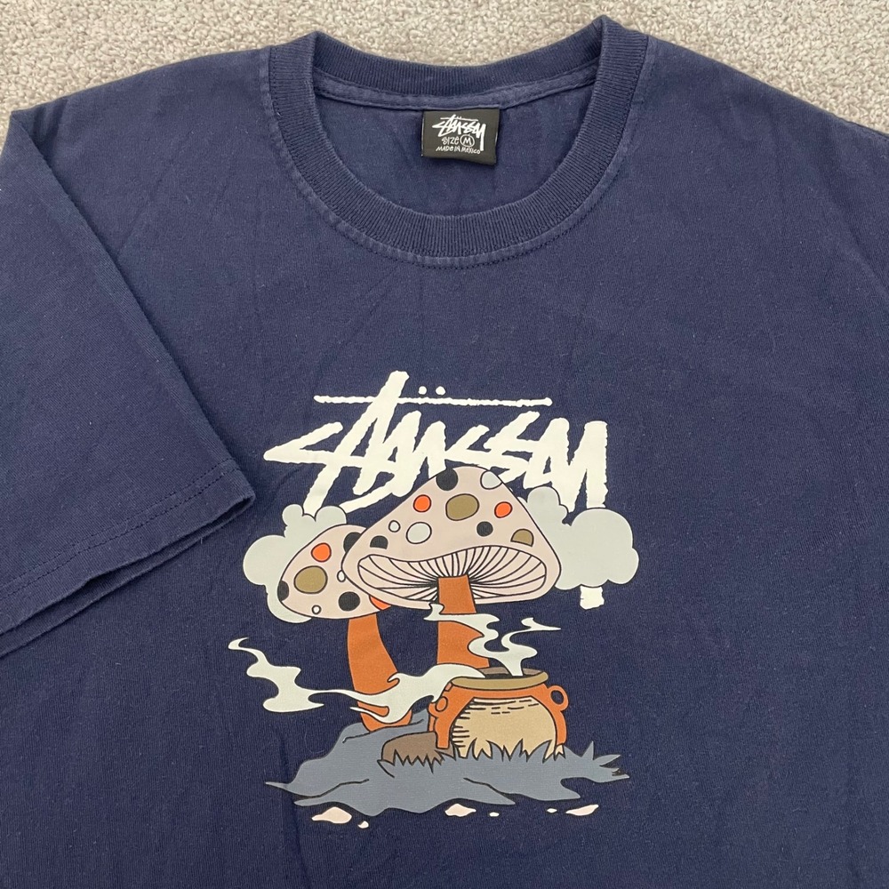 Stussy T Shirt Mens Medium Magic Mushrooms 90s Skater Short Sleeve Cotton Y2K